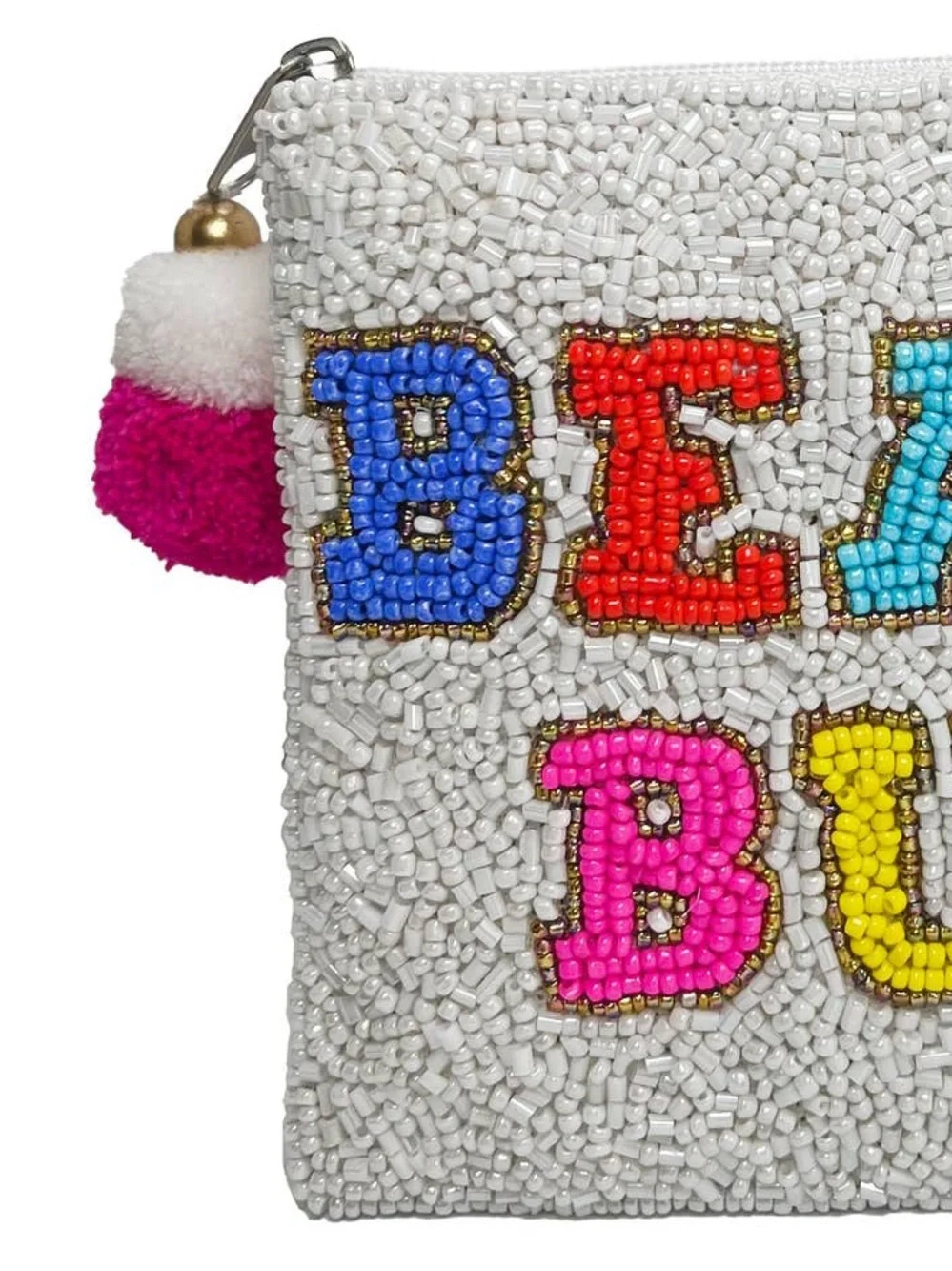 Nu Shuz Key West Multicolor Hand-Beaded ' Beach Bum ' White Clutch Coin Pouch